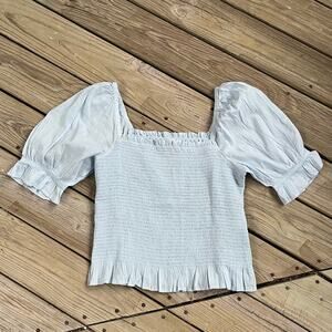 Gap Women's Puff Sleeve Smocked Peplum Top Essential Blue Size XL. NEW